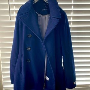 Royal blue Calvin Klein heavy business causal trench coat.